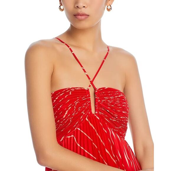 BCBGMAXAZRIA Women's Pleated Chiffon Long Dress Rosso Combo Size 6 NWT - Picture 3 of 13